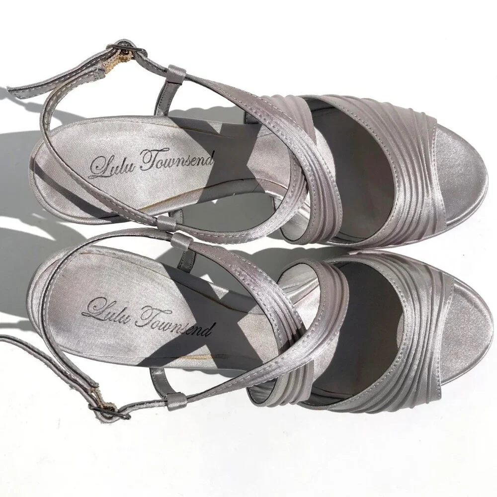 Lulu Townsend Romeo heels women size 6.5 strappy silver party evening wedding